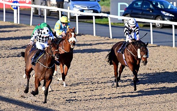 Make The Switch and Cillian McConnell (right) collar No Trouble (nearest)