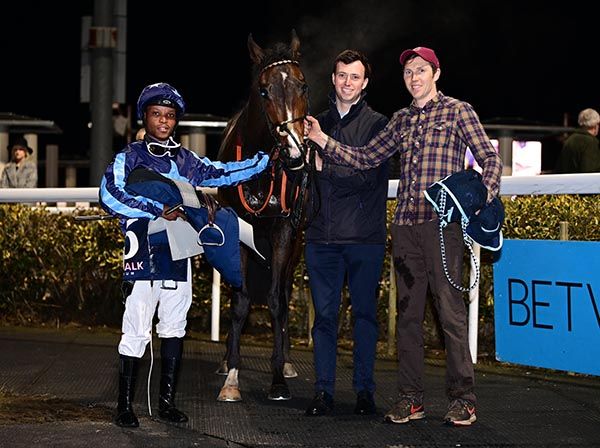 Mpumelelo Mjoka with Fleetfootsoldier and trainer Kevin Coleman (right)