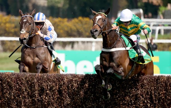 Jonbon (right) leads over the last from Captain Guinness
