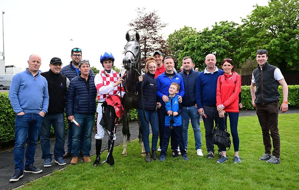 Summer Snow pictured with connections after her win