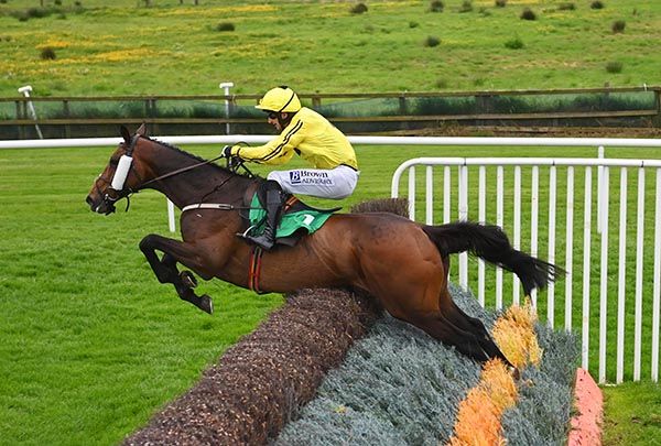 Billaway and Patrick Mullins win the Horse Breeders Hunters Steeplechase 