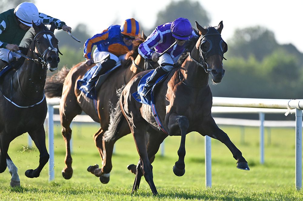 Cape Bridgewater (blinkers) is ridden out by Wayne Lordan