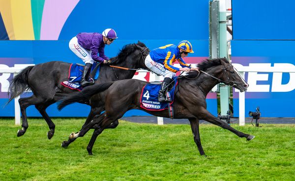 Auguste Rodin crosses the line in the Derby