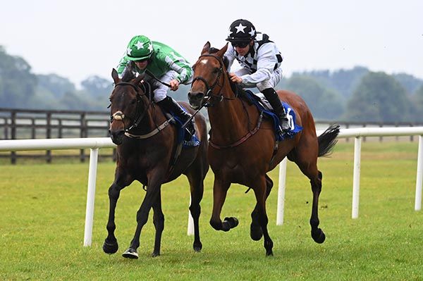 Out On Friday and Sean Bowen left win the Fairyhouse Handicap from No Hassle 