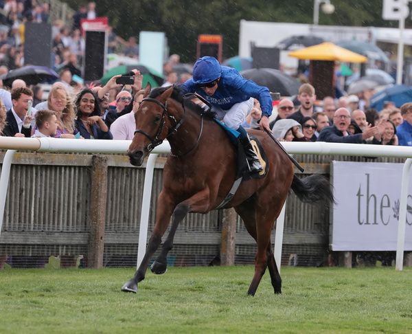 Race The Wind and William Buick win the Rossdales British EBF Maiden Fillies Stakes Newmarket 