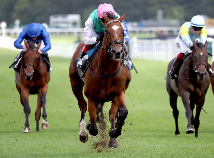 Arrest and Frankie Dettori winning The Geoffrey Freer Stakes at Newbury