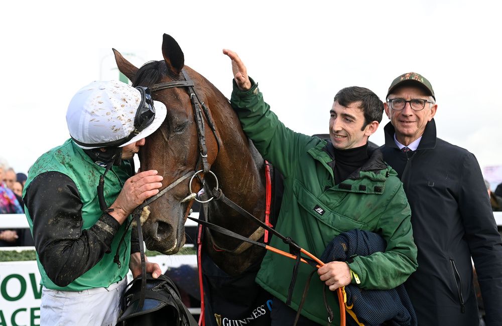 Desertmore House gets a kiss from jockey Ricky Doyle after winning the Kerry National