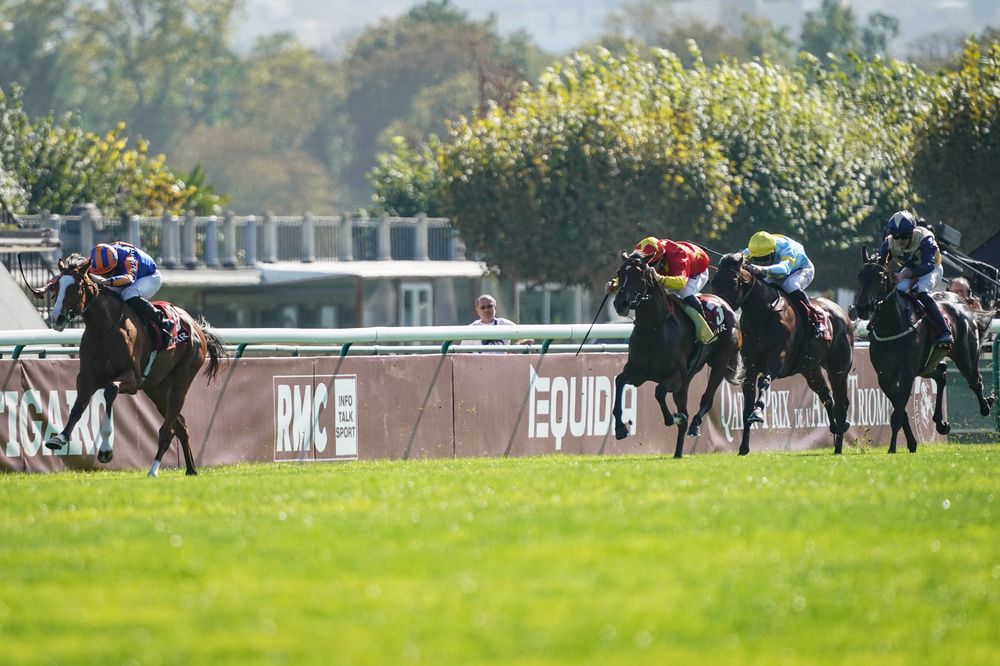 Opera Singer and Ryan Moore winning the Qatar Prix Marcel Boussac Group 1 for trainer Aidan O Brien 