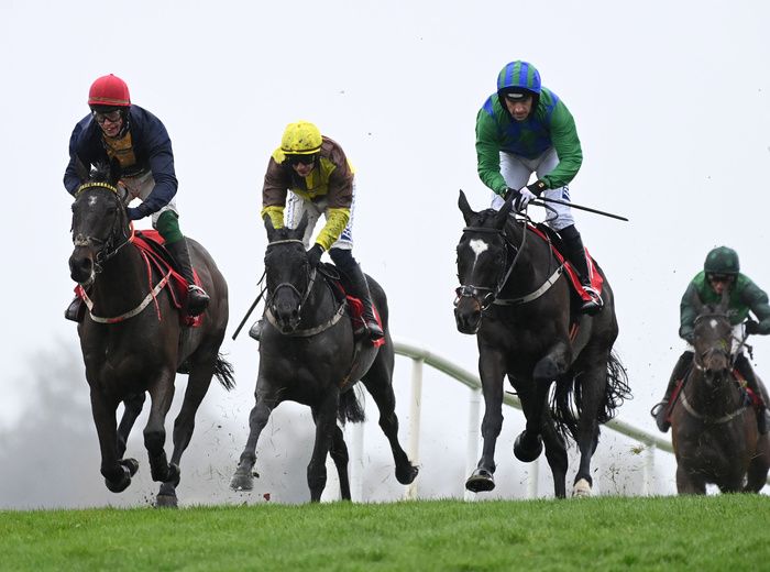 Punchestown 26-November-2023. The John Durkan Memorial Chase (Grade 1).Fastorslow and JJ Slevin beats Appreciate It and Galopin Des Champs for trainer Martin Brassil and owner Sean & Bernardine Mulryan.Healy Racing