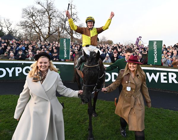 Galopin Des Champs after the Irish Gold Cup last year with Paul Townend, owner Audrey Turley and daughter Sarah 