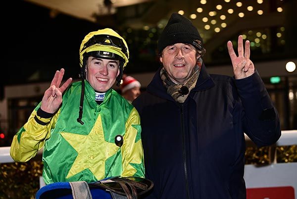 Adam Caffrey and Ado McGuinness celebrate their treble