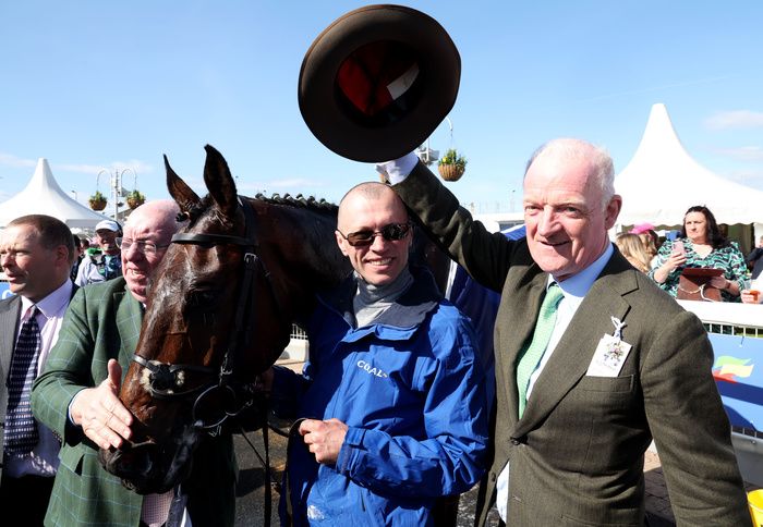 Ayr 20-April-2024.MacDermott and Danny Mullins win The Scottish National from Surrey Quest for trainer Willie Mullins and owner Gallagher Bloodstock Limited.Healy Racing