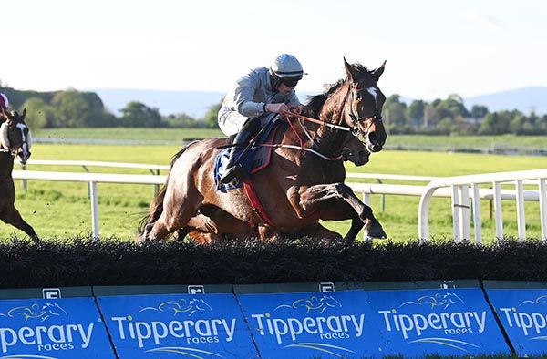 Tipperary 15 5 24 Solly Attwell and Danny Gilligan win the Tipperary Handicap Hurdle Healy Racing 