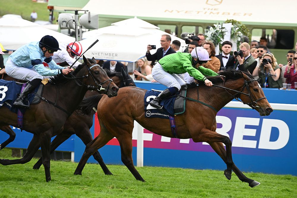 Epsom 1 June 2024 Breege and Jason Hart win for trainer John and Sean Quinn from Chic Colombine Healy Racing