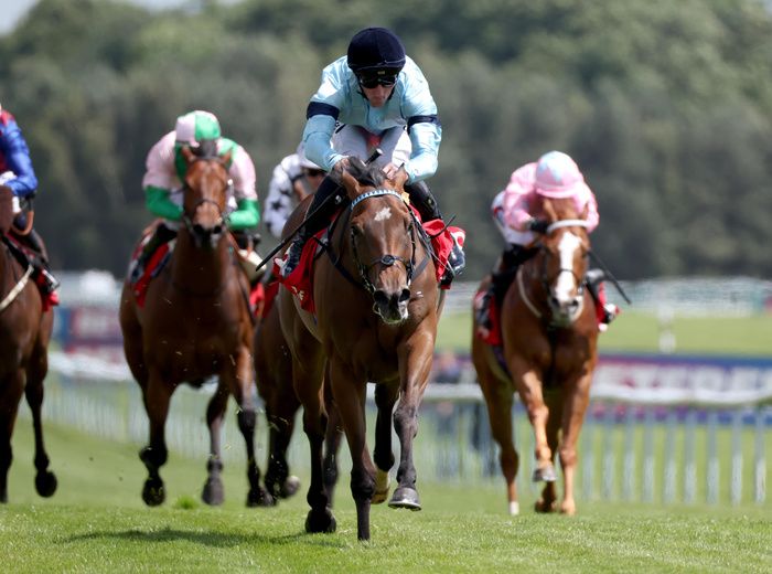 Believing and Danny Tudhope winning The Betfred Passionate About Sport Achilles Stakes Haydock 