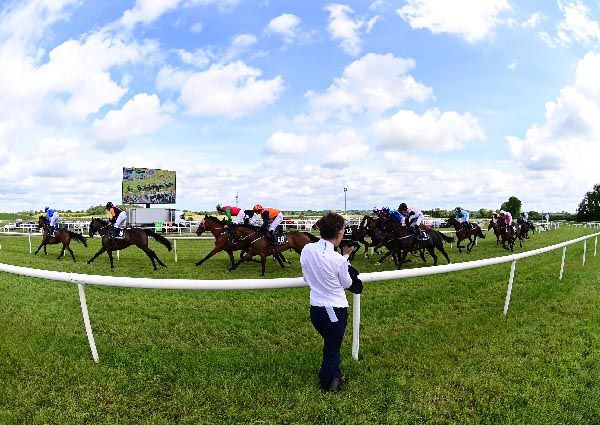 Kilbeggan 2-6-24  clerk of the course Lorcan Wyer keeping an eye on  the Joe Quinn Transport Handicap Hurdle (Photo HEALY RACING)