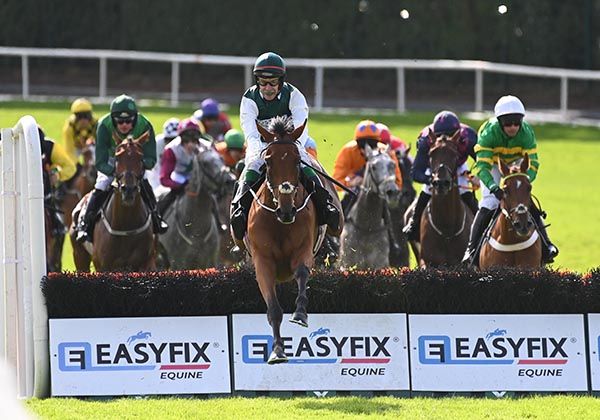 Nurburgring and JJ Slevin lead over the last in the 2024 Guinness Galway Hurdle