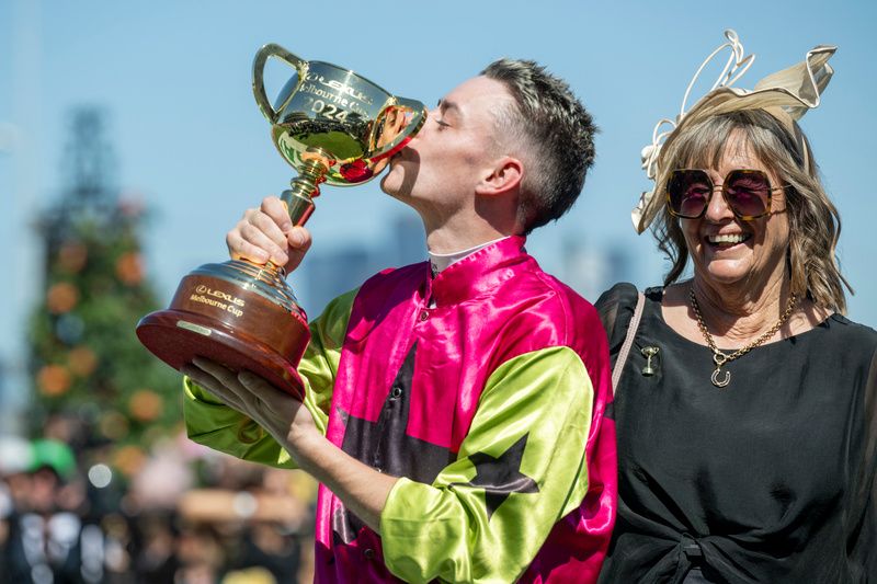 Robbie Dolan celebrates after winning last year's Melbourne Cup on Knight's Choice 
