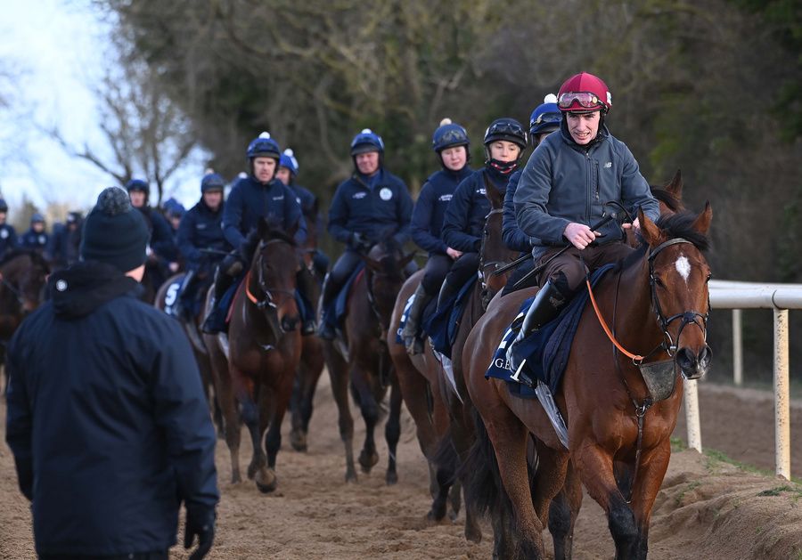 Jack Kennedy (red cap) riding out this morning