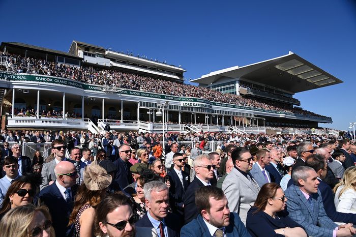 Aintree 5-April-2025A packed enclosure and stands for Grand National Day.Healy Racing