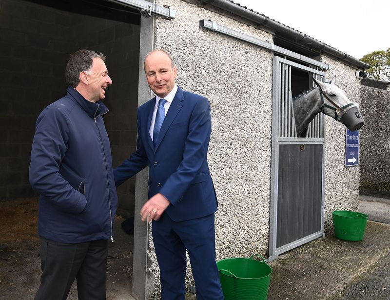 Fairyhouse 21-April-2025 Taoiseach Micheal Martin and Henry de Bromhead.Healy Racing