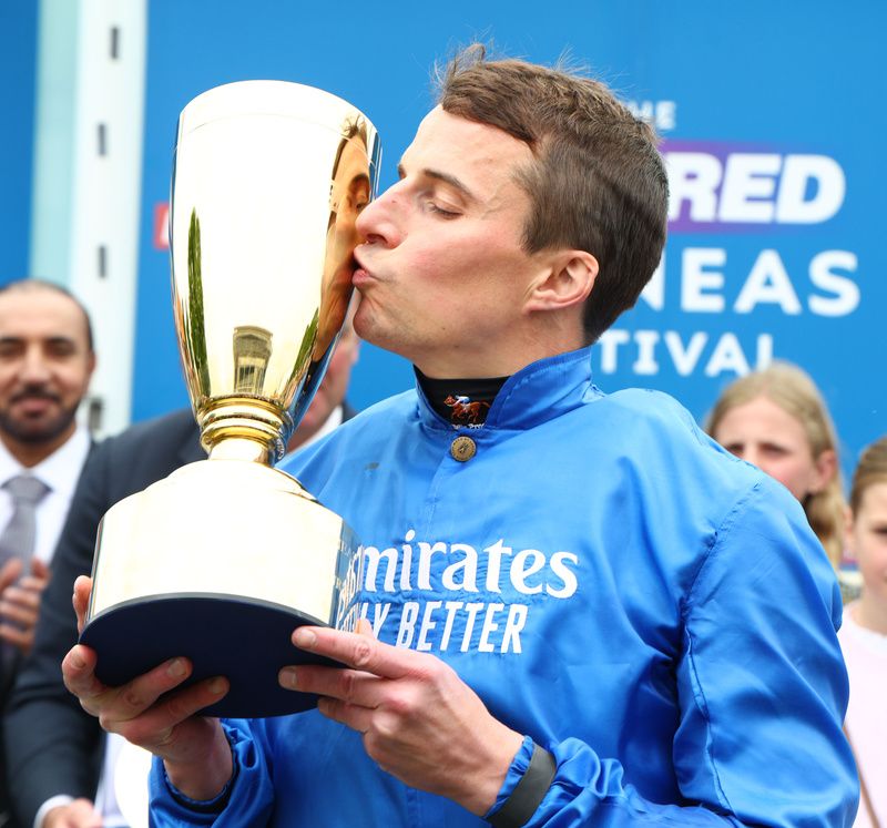 Newmarket 3-May-2025Ruling Court and William Buick win the 2000 Guineas for owner Godolphin and trainer Charlie Appleby from Field Of Gold and Shadow Of Light.Healy Racing