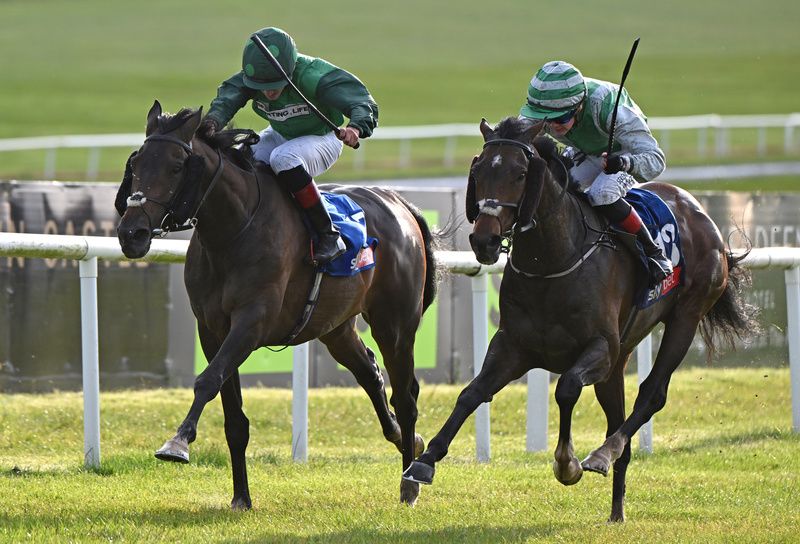 Curragh 4-June-2025Mr Percy and Wayne Hassett (left) win from Jabbar for trainer Joeph O'Brien.Healy Racing