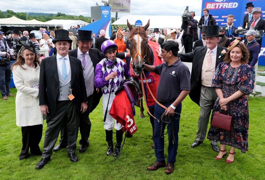 Epsom 7-June-2025 Persica and Ryan Moore win for trainer Richard Hannon.Healy Racing