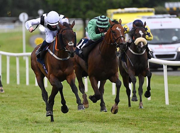 Tassarolo (left) is ridden out by Joey Sheridan to beat Slieve Bearnagh