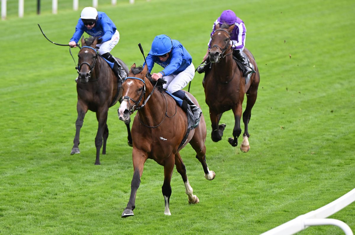 York 20-August-2025 The Juddmonte International (Group 1)Ombudsman and William Buick win for owners Godolphin and trainer John & Thady Gosden.Healy Racing