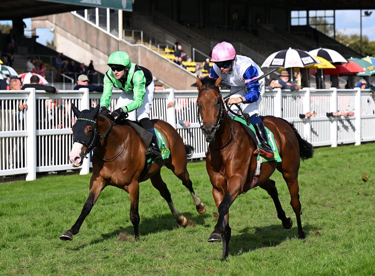 Listowel 22-September-2025Limestone and Dylan Browne McMonagle (right) win for trainer Joseph O'Brien from Redemption Road.Healy Racing