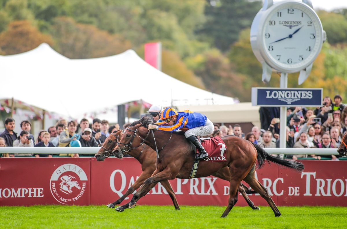 ParisLongchamp 5-October-2025Qatar Prix Marcel Boussac Criterium des Pouliches (Group 1) Diamond Necklace and Christophe Soumillon win for trainer Aidan O'Brien from Green Spirit.Healy Racing