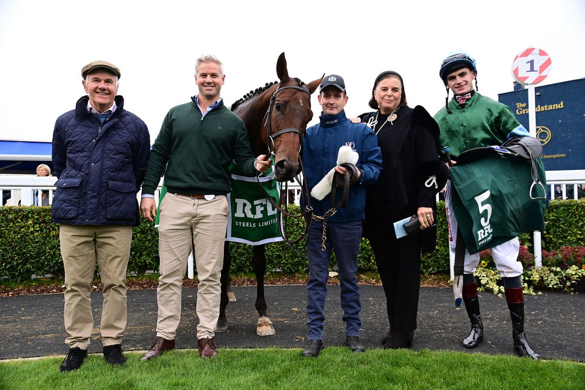 Thunderbear with trainer Jack Davison (second left) 