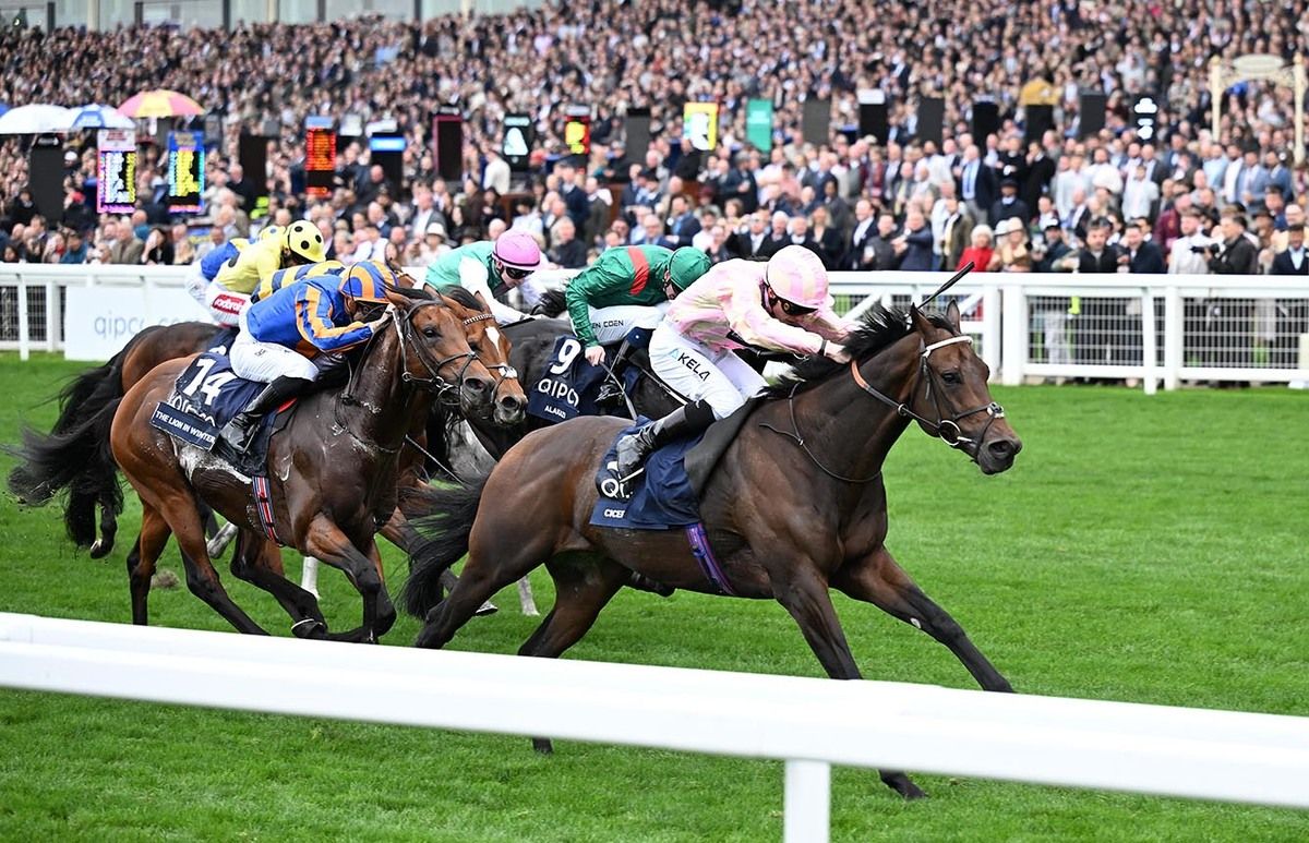 Cicero's Gift (pink) wins the QEII at 100/1