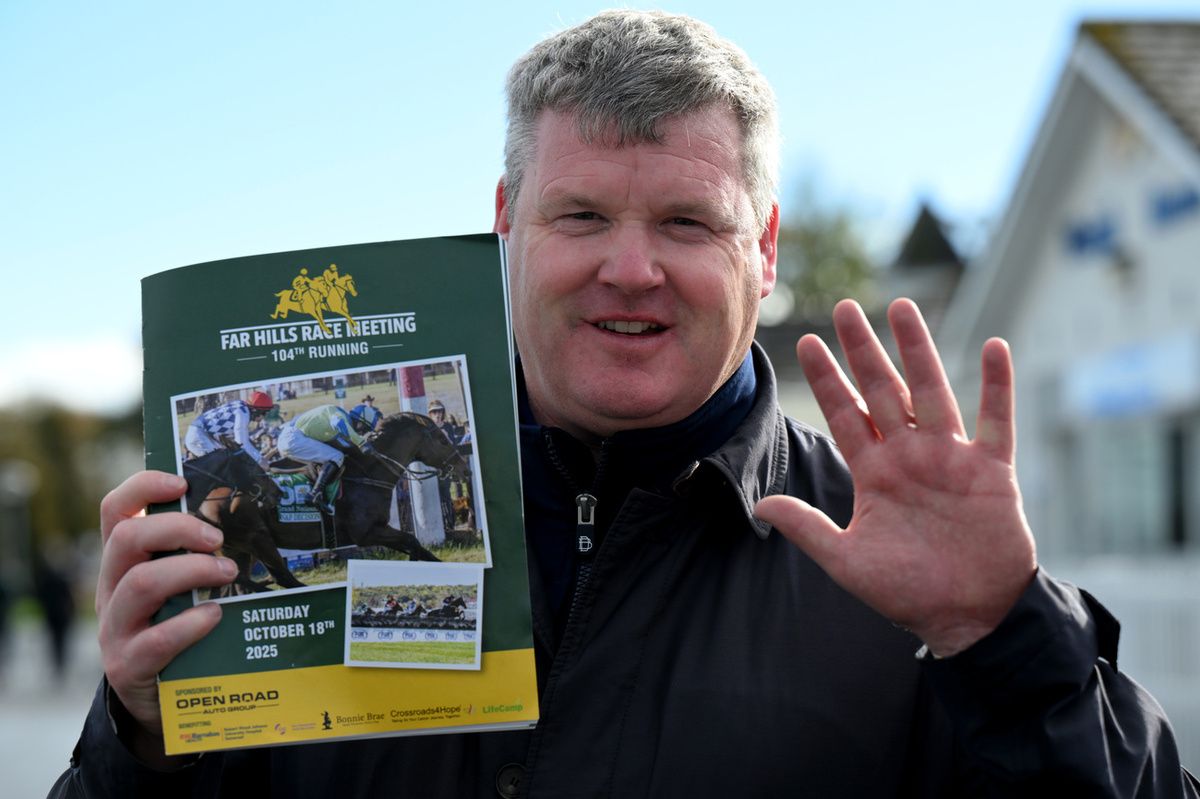 Limerick 19-October-2025Trainer Gordon Elliott pictured with the race card from the Far Hills meeting where he trained 5 winners on the day.Healy Racing