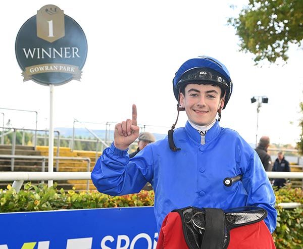 Mel Sheridan celebrates his first winner 