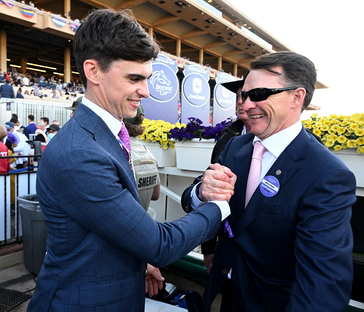 Donnacha O'Brien is congratulated by his father Aidan