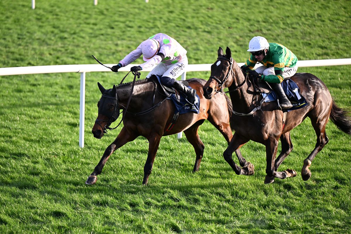 Punchestown 23-November-2025 John Durkan Memorial Punchestown Chase (Grade 1)Gaelic Warrior and Paul Townend beats Fact To File for owners Rich & Susannah Ricci and trainer Willie Mullins.Healy Racing