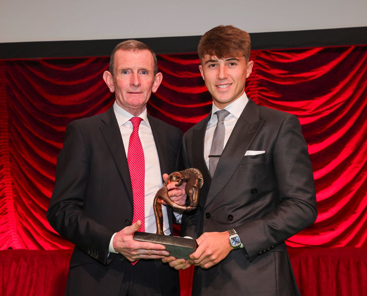 Horse Racing Ireland Awards 8-December-2025Dylan Browne McMonagle winner Flat Award presented by Kevin Manning.Healy Racing