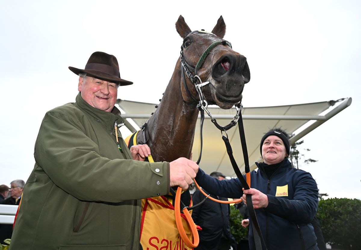 Leopardstown 28-December-2025Affordale Fury and Sam Ewing win for owner Philip Polly and trainer Noel Meade with groom Emma Connolly.Healy Racing