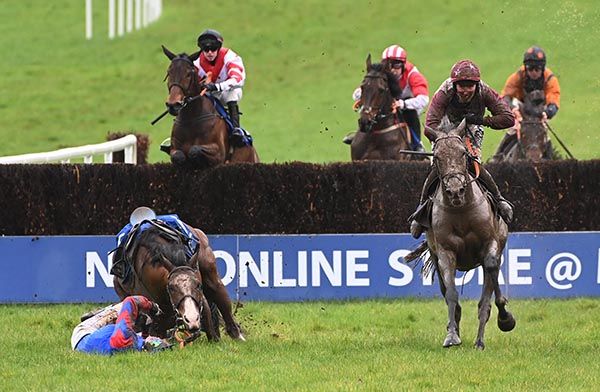 Kings Hill, right, races away from two out where James The Brave unseats Michael Kenneally