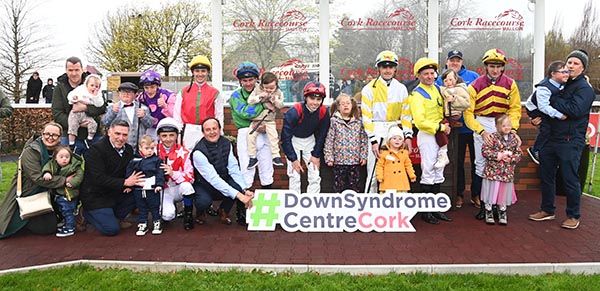 Jockeys and their mascots before Cork's Down Syndrome Centre Cork Race