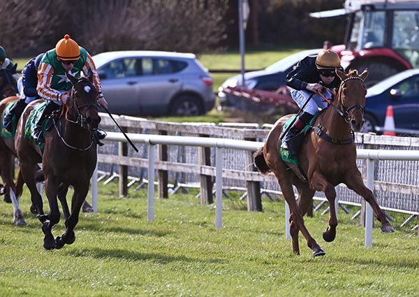 Dream Legend and Leigh Roche (right) lead home Imnotleavinyou and Wesley Joyce