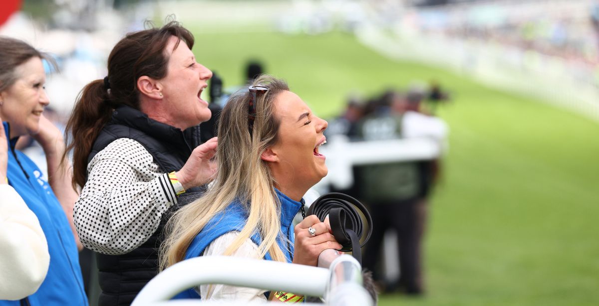 Epsom 5-June-2026 Betfred Oaks (Group 1)Thundering On and Dylan Browne McMonagle win for trainer Joseph O'Brien with grooms Lauren O'Malley and Tina O'Brien.Healy Racing