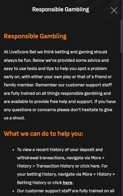 LiveScore Vegas Responsible Gaming Tools