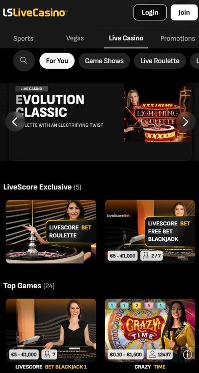 LiveScore Vegas Live Casino