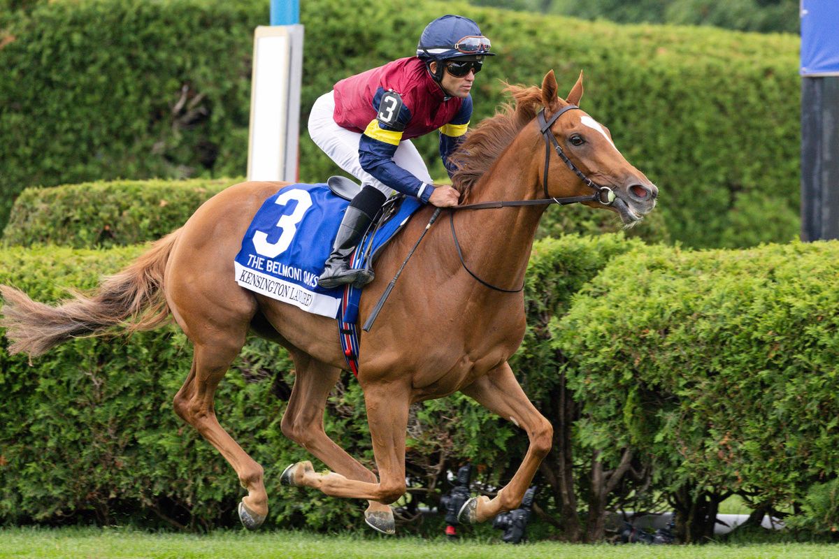 Kensington Lane and Joel Rosario win the Belmont Oaks for trainer Donnacha O'Brien 