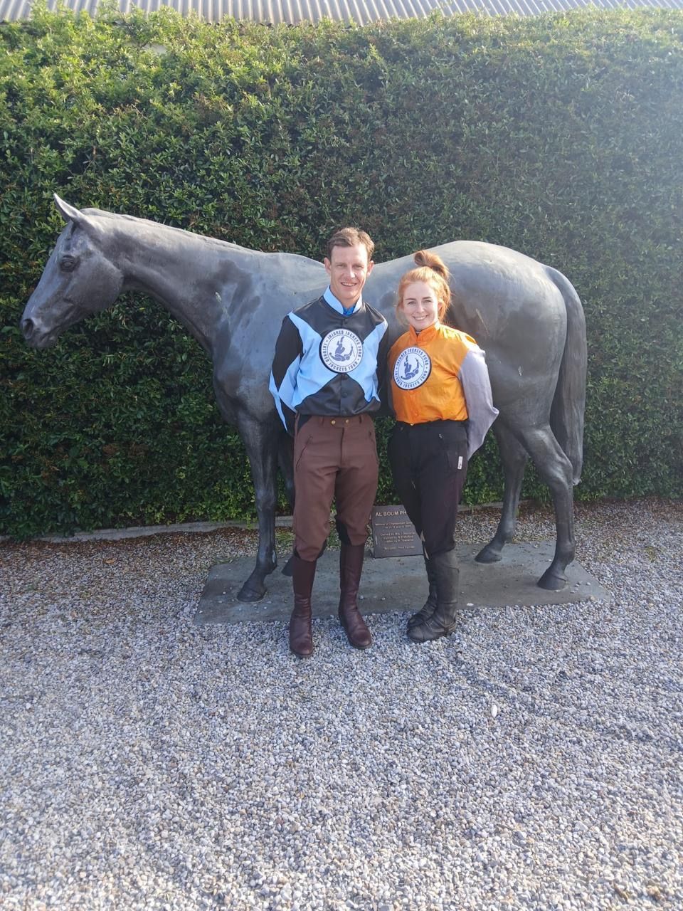 Paul and Jody Towenend. The injured jockeys fund logo is carried on Caldwell's silks