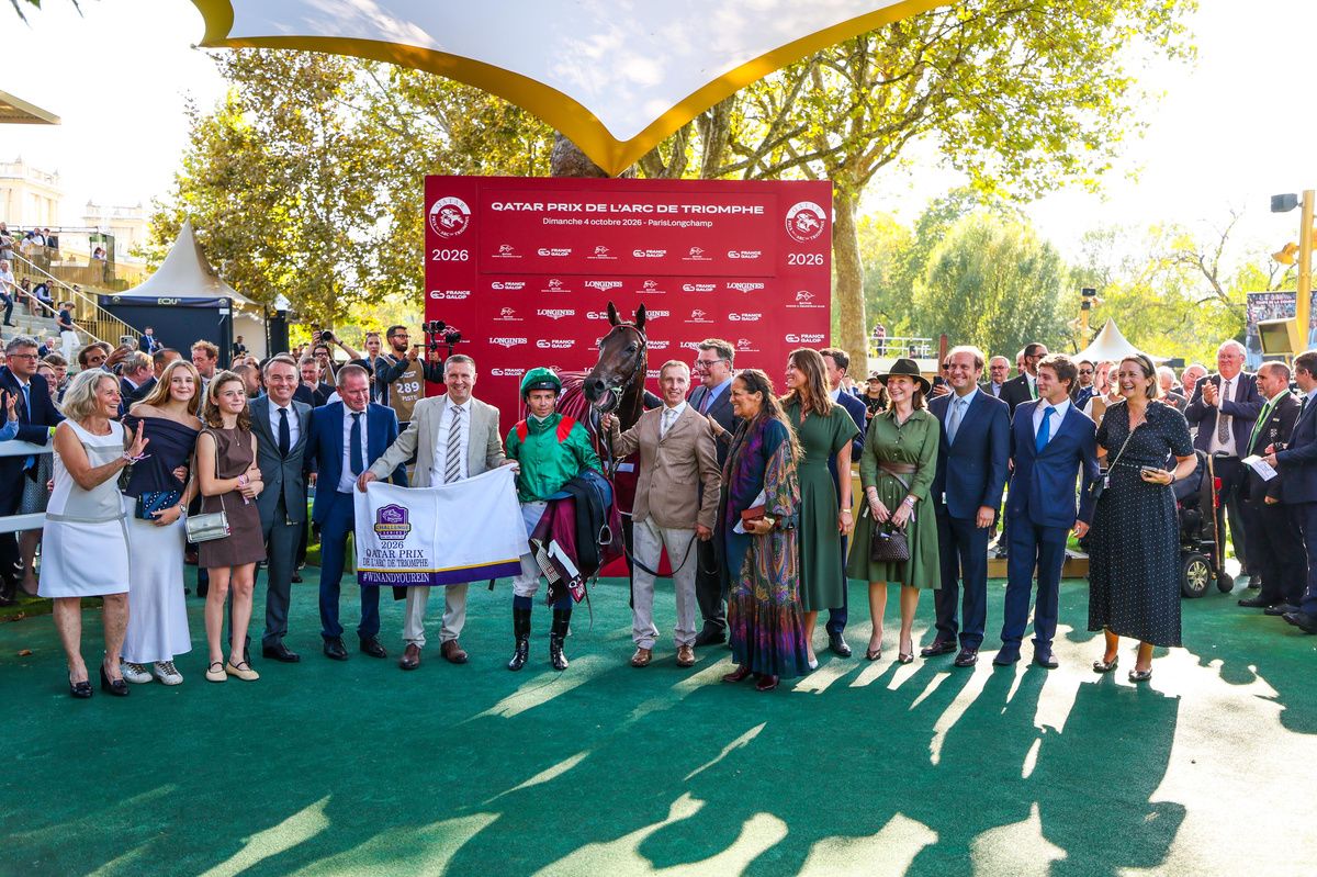 Connections of Daryz celebrate a second successive Arc victory