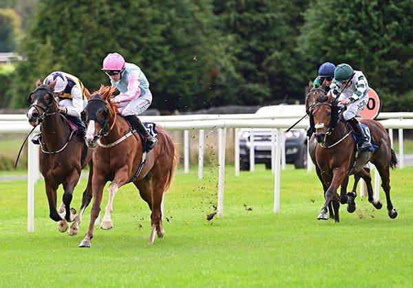 State Of Wyoming, pink cap, in front in the closing stages